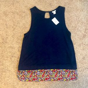 J. CREW NWT Navy Shell/Tank w/ Attached Floral Hem